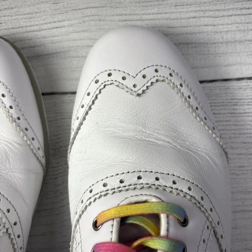 FootJoy LoPro Golf Shoes Comfort Wingtip White Leather Rainbow Laces Size 7.5M